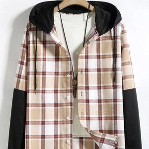 Guys Plaid Drawstring Hooded Shirt Without Tee